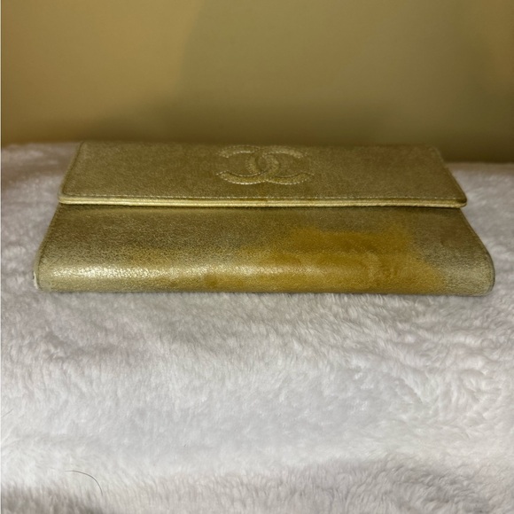 Chanel Gold Metallic Snap Flap Wallet with Auth Sticker - Picture 4 of 9